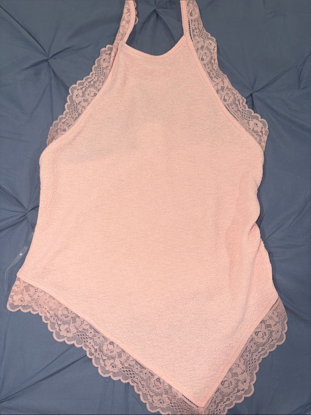 Active USA Pink Lace-Trim Halter Tank Top